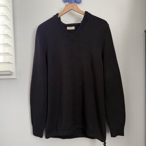 daniel buchler men’s large wool cotton pullover hoodie black rib v neck